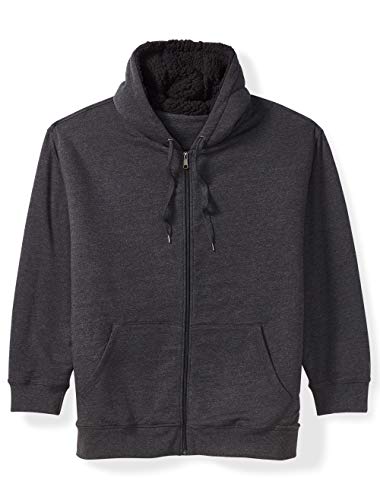 Amazon Essentials Men's Big and Tall Sherpa Lined Full-Zip Hooded Fleece Sweatshirt fit by DXL, Charcoal Heather, 3X