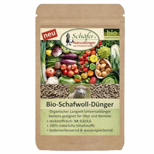 LANABEST Bio Schafwolldünger von Schäfer Naturdünger. Mini-Pellets aus deutscher Schurwolle. Universaldünger, Biodünger. Stickstoffreich. 850 g