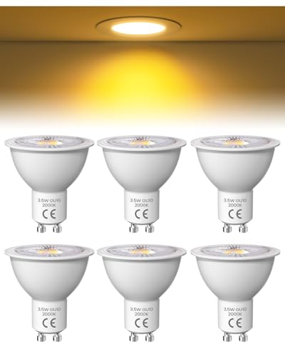 Lamptobe Bombilla LED GU10, Amarilla Cálida 2000K, 3,5W Equivalente a 50W, Ángulo de haz 36°, No Regulable, AC 220V, Bombillas GU10 LED para Iluminación de Carril y Casas Empotradas, 6 piezas