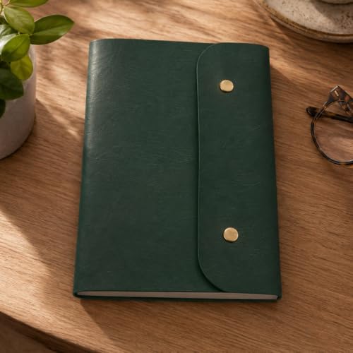 Image of The Messy Corner Leather Button Diary | A5 Travel Dairy for Men and Women | Vegan & Premium Quality | 80 GSM, 140 Ruled Pages - Stylish Forest Green Notepad