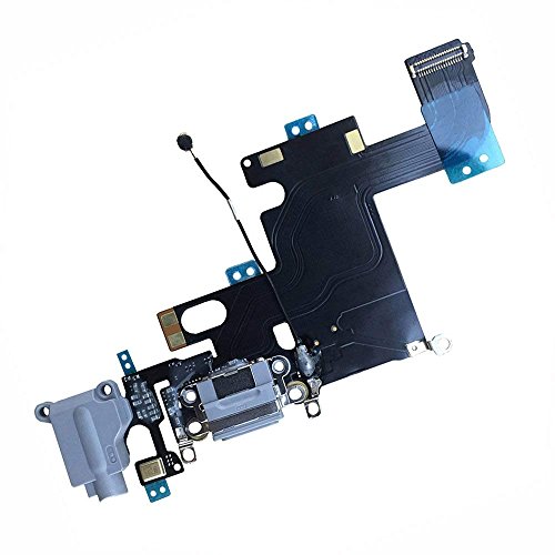 Johncase OEM Charging Port Dock Connector Flex Cable w/Microphone + Headphone Audio Jack Port Ribbon Replacement Part Compatible for iPhone 6 All Carriers (Black/Space Gray)