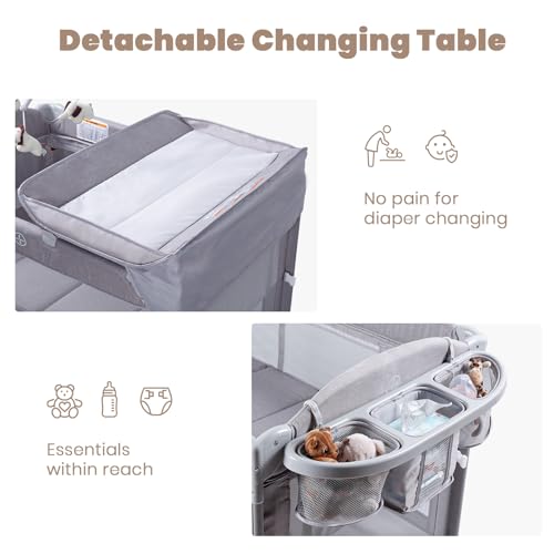 Rinnebbit Baby Bassinets Bedside Sleeper, 4 In 1 Portable Bedside Crib W/Thickened Mattress thumb #4