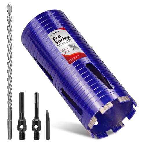 DaduoRi 4 Core Drill Bit with Pilot Bit & Adapters(SDS Plus and 1/2 Hex) 5/8-11 Thread 9.5 Depth Upgraded-Welded Segments Diamond Core Bits for Concrete Masonry Brick Block