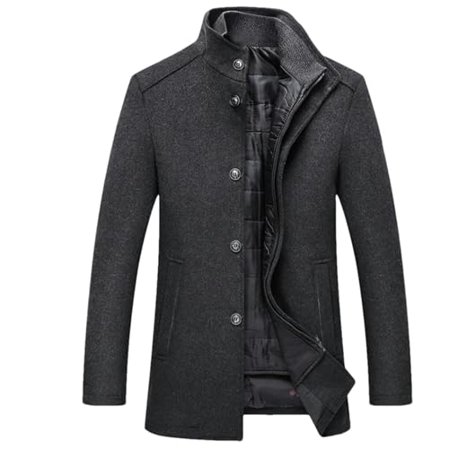 Manteau d'hiver chaud en laine pour homme coupe ajustée gris l