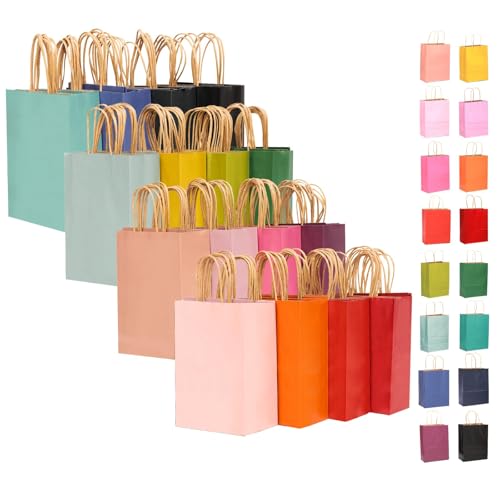 qiqee Large Paper Gift Bags With Handles 16 Solid Colors Party Favor Bags for presents 13x10.3x4.616-Packs