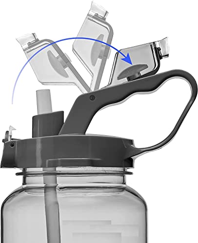 Image of Plastic 2 Liter Motivational Sports Gym Bottle Daily Water Intake With Time Markings Bpa-Free. Leak Proof For Adults For Gym, Travel And Office A- (Black-Blue)