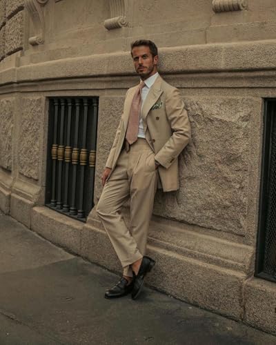 Mens Suit 2 Pieces Slim Fit Double Breasted Solid Tuxedo Blazer Pants Set Casual Formal Wedding Groos Prom Outfit 5