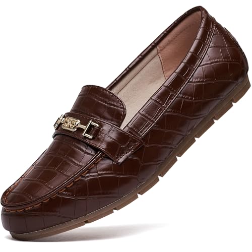 DeYashopin Women's Loafer Shoes Leisure Slip On Work Shoes Comfort Walking Flats Chocolate 8