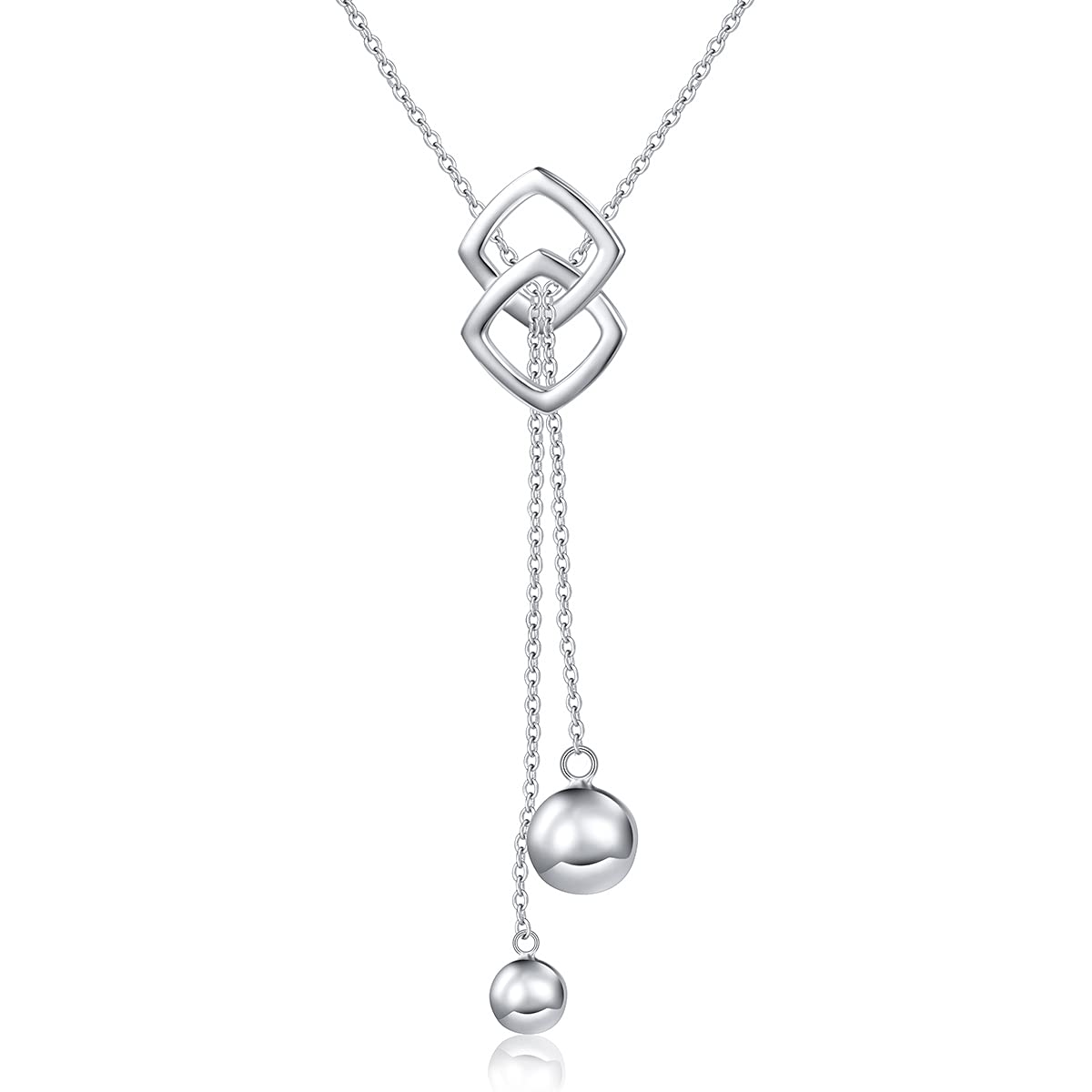 Collar largo de plata de ley, cadena larga ajustable, borla en Y, collar de bola redonda para mujer