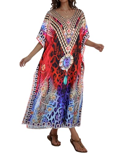Image of Kaftan Dresses for Women V Neck Caftan Batwing Sleeve Swimsuit Cover Up