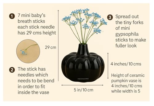 Image of SPHINX Ceramic Vase with Artificial Flowers| Flower Vase Pot for Home Decor,Living Room,Dining Table & Office|Modern Boho Minimalist Centerpiece for Decoration,Gifting (Pumpkin with Baby's Breath)
