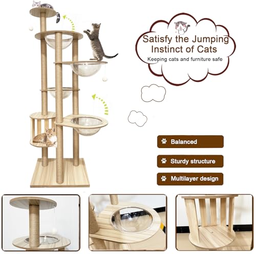 Árbol para gatos grande de madera 72.1 pulgadas interior miniatura 6