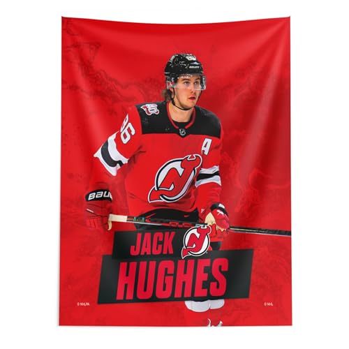 Northwest NHL New Jersey Devils Jack Hughes Printed Wall Hanging Tapestry, 50 x 60 in, Woven Polyester Fabric, Decorative Fan Art for Bedroom Office Living Room
