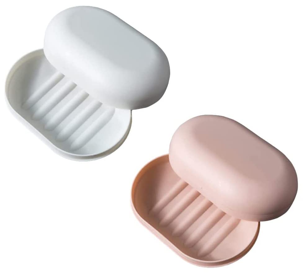 Lot de 2 porte-savon étanches - Pour douche, voyage, randonnée, salle de bain, école, salle de sport - Rose et blanc