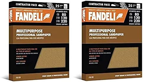 Fandeli 36100 Assorted Grits (80, 120, 220) Multipurpose Sandpaper Sheets, 9" x 11", 25-Sheet (2-(Pack))