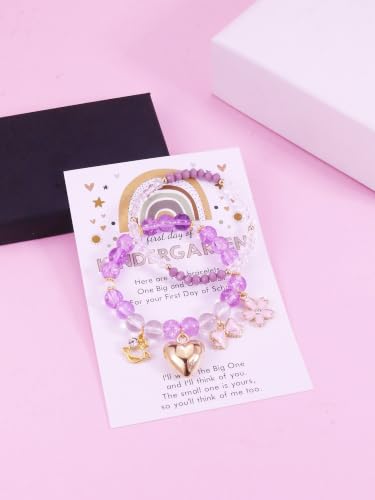 Image of First Day of School Bracelets Matching Heart Bracelets for Mom and Daughter Back to School Bracelets for 2 Braided Adjustable Charm Bracelets Jewellery Present