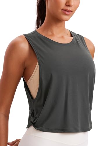 Image of CRZ YOGA Pima Cotton Dropped Armhole Tank | Workout, Naturally Soft, Loose Fit, Crop, Crewneck, Knotted Sides, Sleeveless Tops for Women