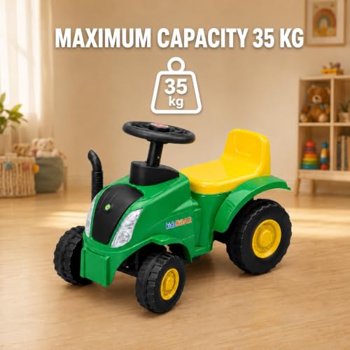 Image of kidsROAR Push Ride On Car for Kids 1-5 Years | Baby Push Car with Music, 3D Lights & Backrest | Premium Ride On Toy Supports Up to 35kg (Tractor, Green)