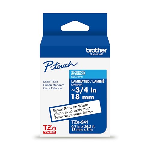Brother Genuine P-Touch TZE-241 Tape 3/4 (0.70) Standard Laminated P-Touch Tape Black on White Perfect for Indoor or Outdoor Use Water Resistant 26.2 Feet (8M) Single-Pack