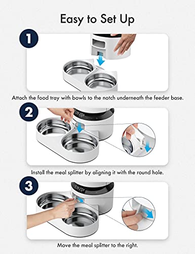 Image of PETLIBRO Pet Food Splitter with Stainless Steel Bowls, Automatic Cat Feeder Bowls for Two Cats or Dogs, Suitable for PETLIBRO Automatic Cat Feeder PLAF005, PLAF006, PLAF103, PLAF203, White