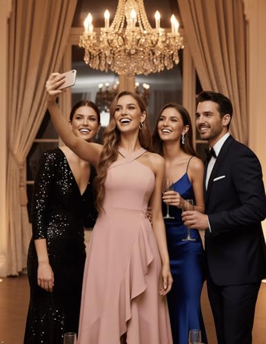Image of Bbonlinedress Halter Cocktail Women Dresses Prom Formal Wedding Guest Bridesmaid Ruffled Maxi Hi-Lo Evening Party 2026 Dress