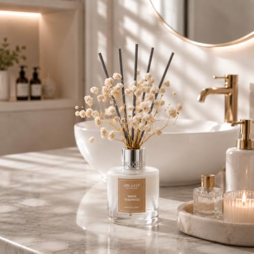 Image of Airkeep Reed Diffuser Set,3.38 fl oz (100 ml) - Warm Teakwood Oil Diffusers with 8 Reed Sticks, Home Fragrance Reed Diffuser for Bathroom Shelf Decor