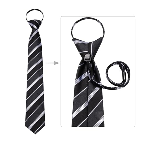 Image of Hi-Tie Zipper Ties for Men Pre-tied Tie Set Lapel Pin Pocket Square and Cufflinks Formal Business Wedding Adjustable Necktie