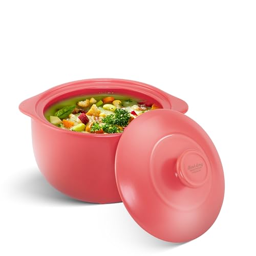 Image of MINH LONG 1-Qt Porcelain Dutch Oven with Lid - Lead & Cadmium Free, Oven Safe to 482F, Heat Retention, Clay Pot for Cooking on Gas & Infrared Cooktop, Use to Marinate, Cook, Bake, Refrigerate & Serve