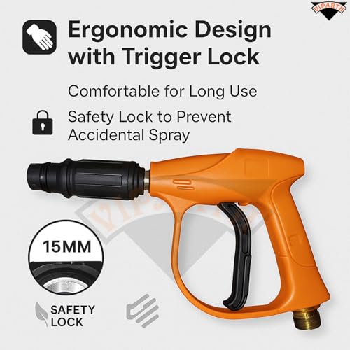 Image of Pressure Washer M22 Gun for Car Wash, Floor Cleaning | Free Inlet Filter | With Safety Lock | Suitable for Every Pressure Washer | Universal Fitting | Orange