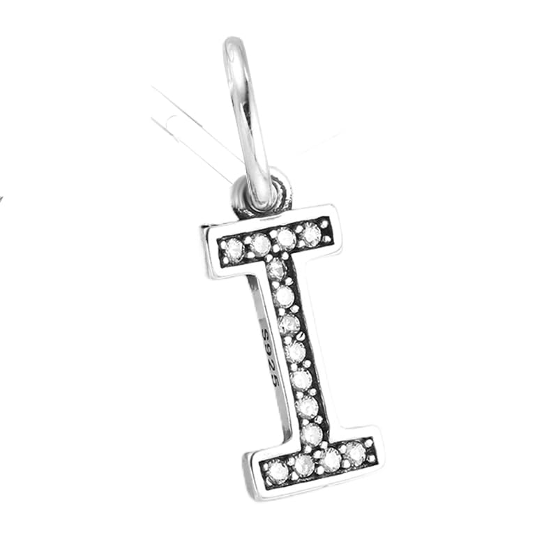 Charm Letra I Inicial Nombre Colgante de Plata 925 - Les Folies para Pandora, Plata de ley, Circonita cúbica