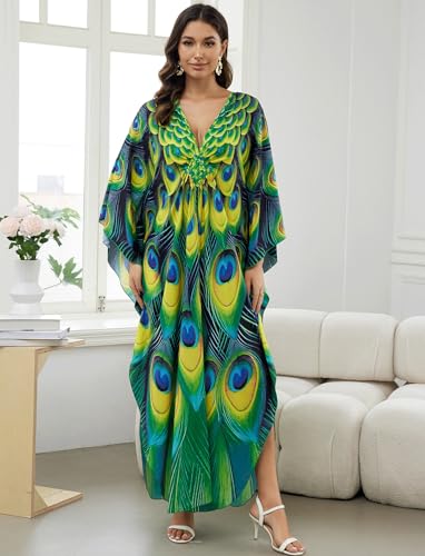 Image of KECVOT Kaftan Dresses for Women Plus Size Batwing Sleeve Caftans Long Bathing Suit Cover Up Maxi Beach Dress Loungewear