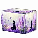 Strong Magnet MTG Demon Deck Box Playing Card Case Magic The Gathering Commander Deck Box Creative Pattern Trading Card Storage Box for Collectible Games, Cat Purple Lavender Butterfly