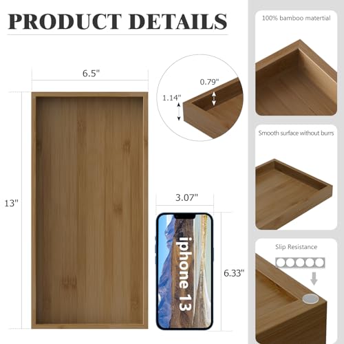 Image of ZHWS Bathroom Vanity Tray for Countertop Perfume Makeup Jewelry Candle Decor, Kitchen Tray for Soap Dispenser Spice Salt, Large Tray for Toilet Tank Paper, Serving Nightstand Brown 13 inchx6.5 inch