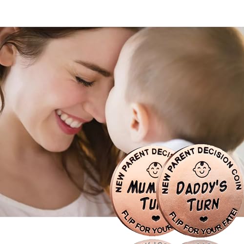 Image of New Dad Mom Gifts Funny Decision Making Coin, New Baby Gift for Parent Mummy Daddy Pregnancy Women First Time to be Moms Dads Mother's Day Double Sided