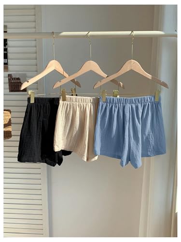 Image of MakeMeChic Women's 3 Pack Linen Shorts Gingham Striped Beach Shorts | Summer, Plaid, Cover Up Shorts