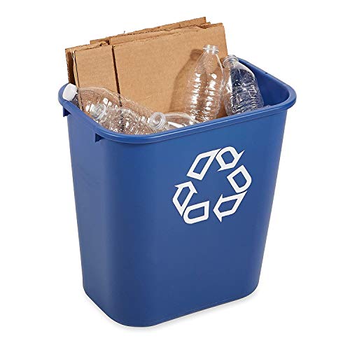 Image of Rubbermaid Commercial Products Deskside Recycling Can, 7-Gallon /28-Quart, Blue Recycling Symbol, Plastic, for Bedroom /Bathroom /Office /Under Desk /Sink, Pack of 4