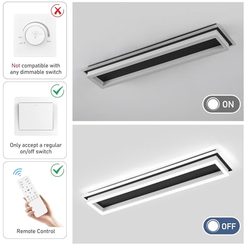 Vloitgol Dimmable Led Ceiling Light with Remote Control Modern Linear Flush Mount Ceiling Lighting Fixture Acrylic Long Ceiling Lamp for Living Room Kitchen Dining Room Hallway (Black&White, 2 Packs) by Vloitgol - Used condition - Image 5