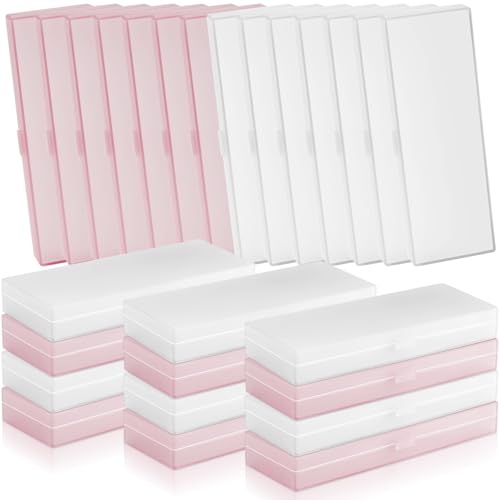 Image of Fainne 36 Pcs Plastic Pencil Case Bulk Plastic Pencil Boxes Frosted Pens Holder with Hinged Lid and Snap Closure for Stationery Organizer School Office (White Pink)