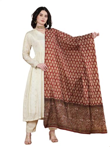 Image of Women's Cotton Blend Floral Print Dupatta with 2.20 Meters | Women's cotton printed dupatta with tassels