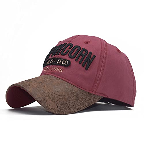 Elwow Gorra de béisbol vintage desgastada para hombre, gorra de chofer, gorro de camionero lavado con cuero PU frontal, Vino Profundo Rojo, M-L Cover