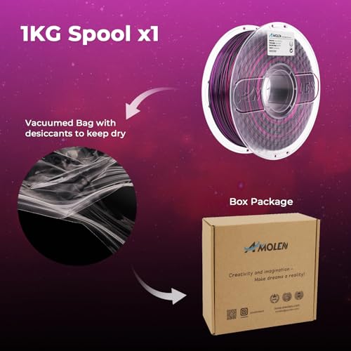 Image of AMOLEN PLA 3D Printing Filament, PLA1.75mm Silk Shiny Black Purple Red Fuchsia 3D Printer Gradient Pla Filament 1KG /2.2lb Compatible with 3D Printer and 3D Pen
