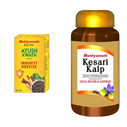Image of Baidyanath Ayush Kwath - 60 Tablets & Baidyanath Kesari Kalp Royal Chyawanprash - Enriched with Gold, Silver and Saffron - 500g