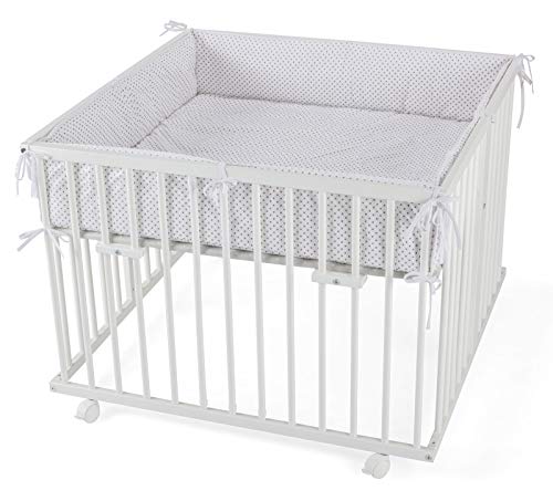 Waldin Laufstall Baby Buchenholz Massiv Höhenverstellbar 100x...