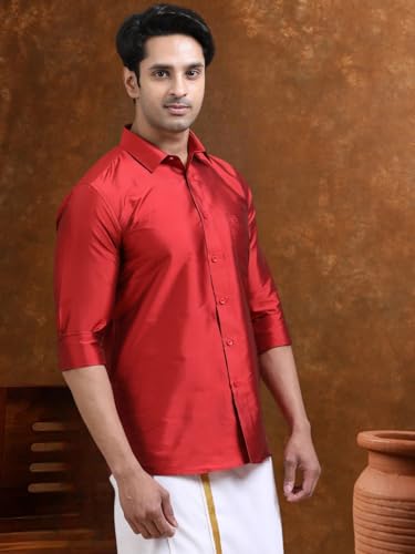 Image of Tattva Men Silk Blend Ethnic Shirt | Traditional South Indian Wear for Wedding, Festivals & Casual Wear