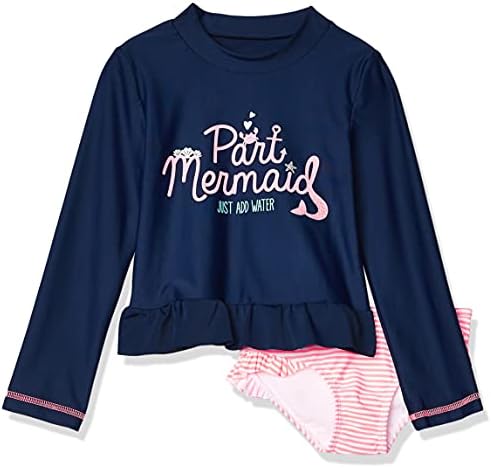 Simple Joys by Carter's Toddler Girls' 2-Piece Assorted Rashguard Sets, Navy/Pink Stripe, 5T