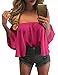 Women's Summer Off Shoulder Blouses Short Sleeves Sexy Tops Chiffon Ruffles Casual T Shirt (XL,Rose Red)