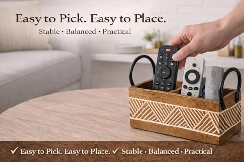 Image of Craft Expertise 3Compartment Remote Control Holder Stand for TV & AC - Wooden & Iron Remote Organizer for Table, Sofa & Bedside | Rustic Brown Decorative Remote | (11 x 4 x 4 Inches)