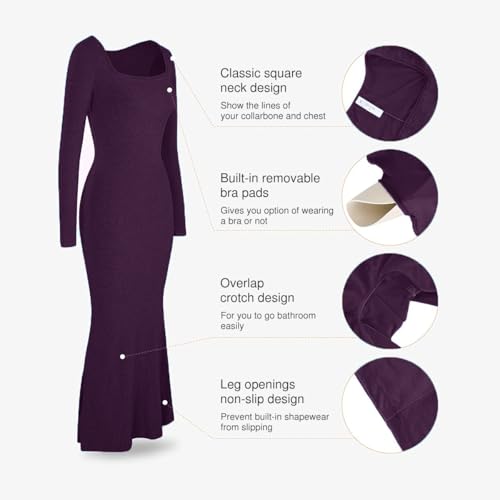 Image of Popilush Long Sleeve Formal Dress with Built in Shapewear Bra Maxi Dress