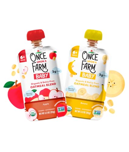 Once Upon a Farm | Baby Oatmeal | Apple Baby Oatmeal Blend, Banana Baby Oatmeal Blend | Unsweetened | Variety Pack of 24