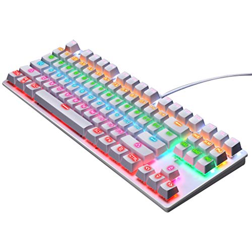 Yuxiale Rainbow LED Backlit 87 Keys Gaming Keyboard, Compact Keyboard with 12 Multimedia Shortcut Keys USB Wired Keyboard for PC Gamers Office